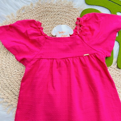  Vestido com Pontilhos e Laço - Pink
